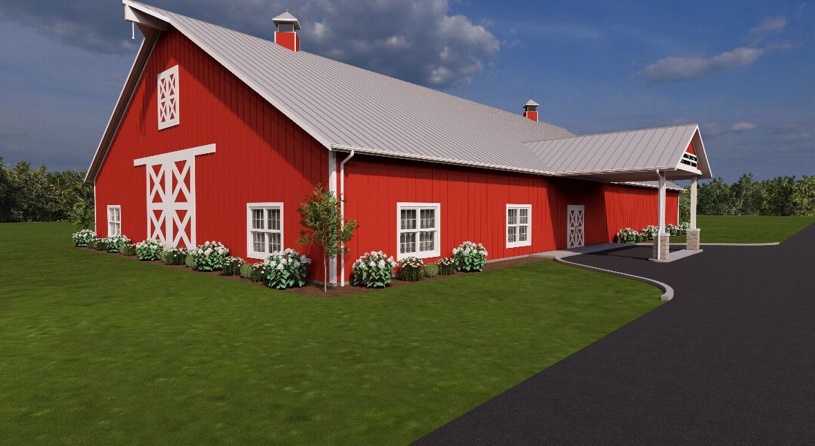 Exterior rendering of the red barn at Hathaway Event Center in Greenville, Ohio
