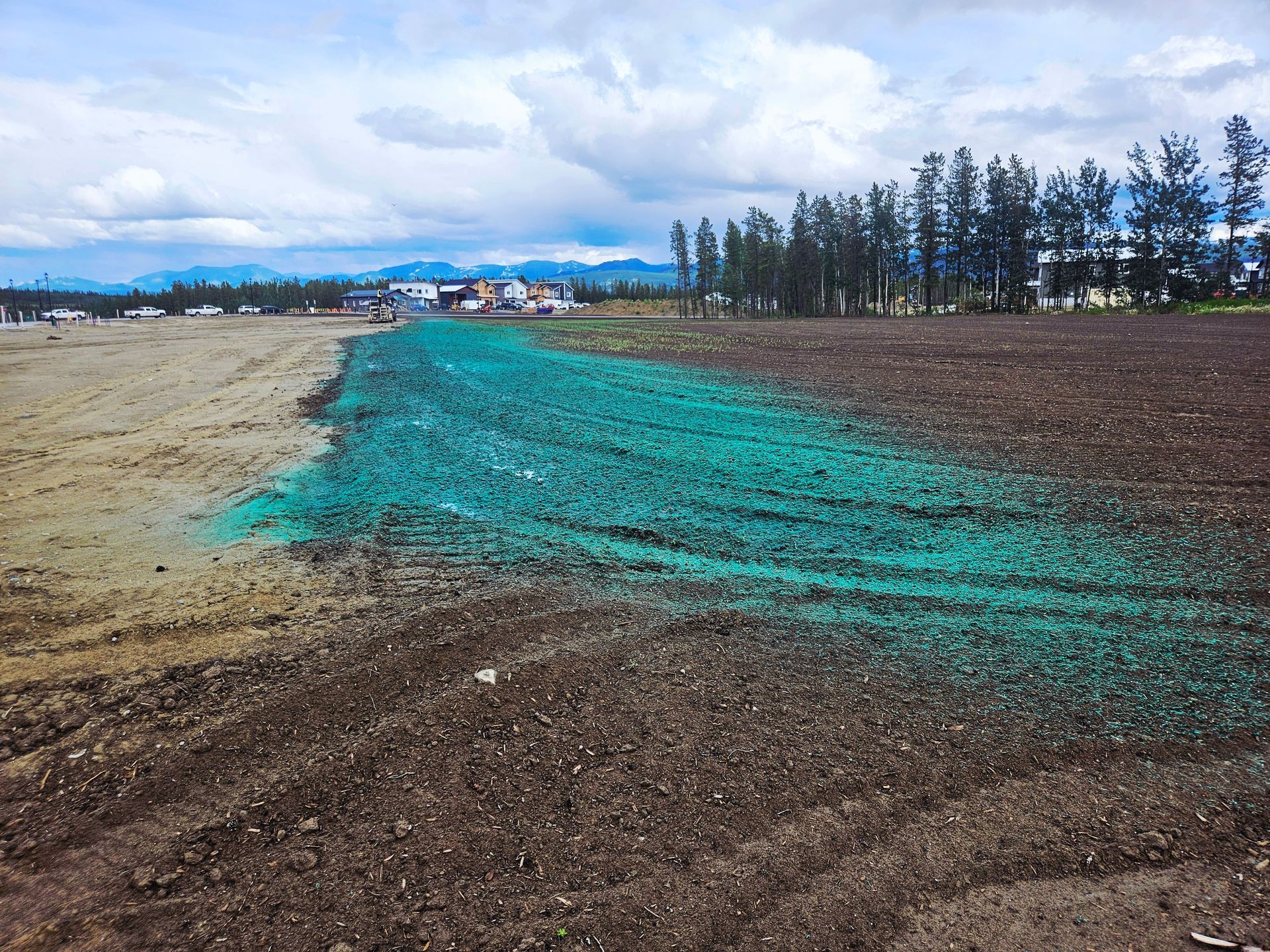 A Field Showing a Strip of Green Hydroseed Mulch — Environment Restoration Solutions in Coffs Harbour, NSW