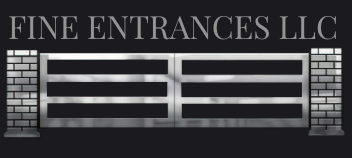A logo for fine entrances llc with a metal gate