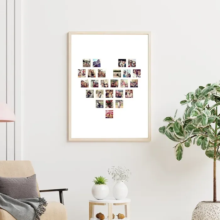 A photo collage hanging on a wall