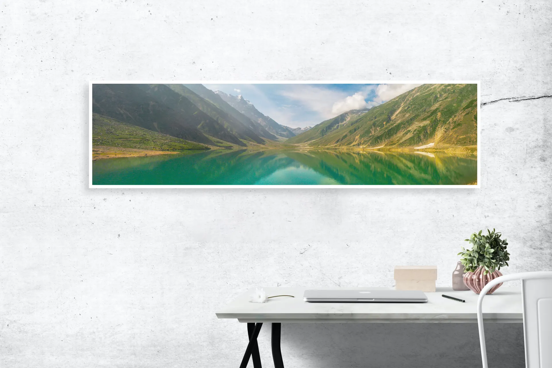 Large panoramic print on wall in office