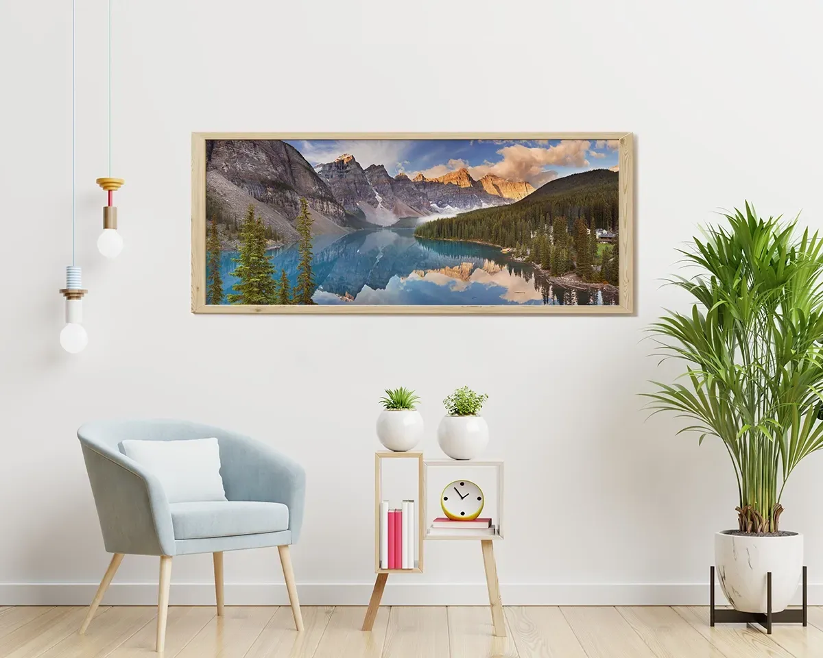 Panoramic print on wall in living room