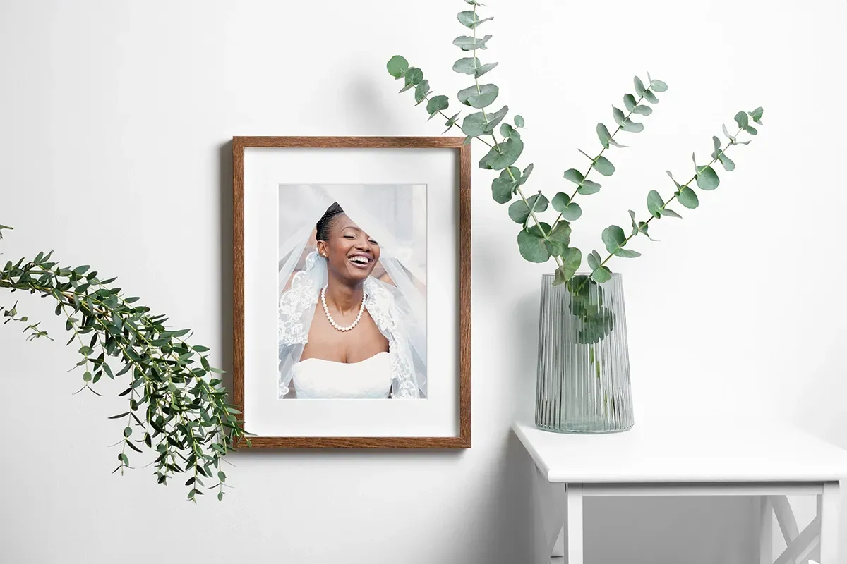Large photo print on wall with white matting.