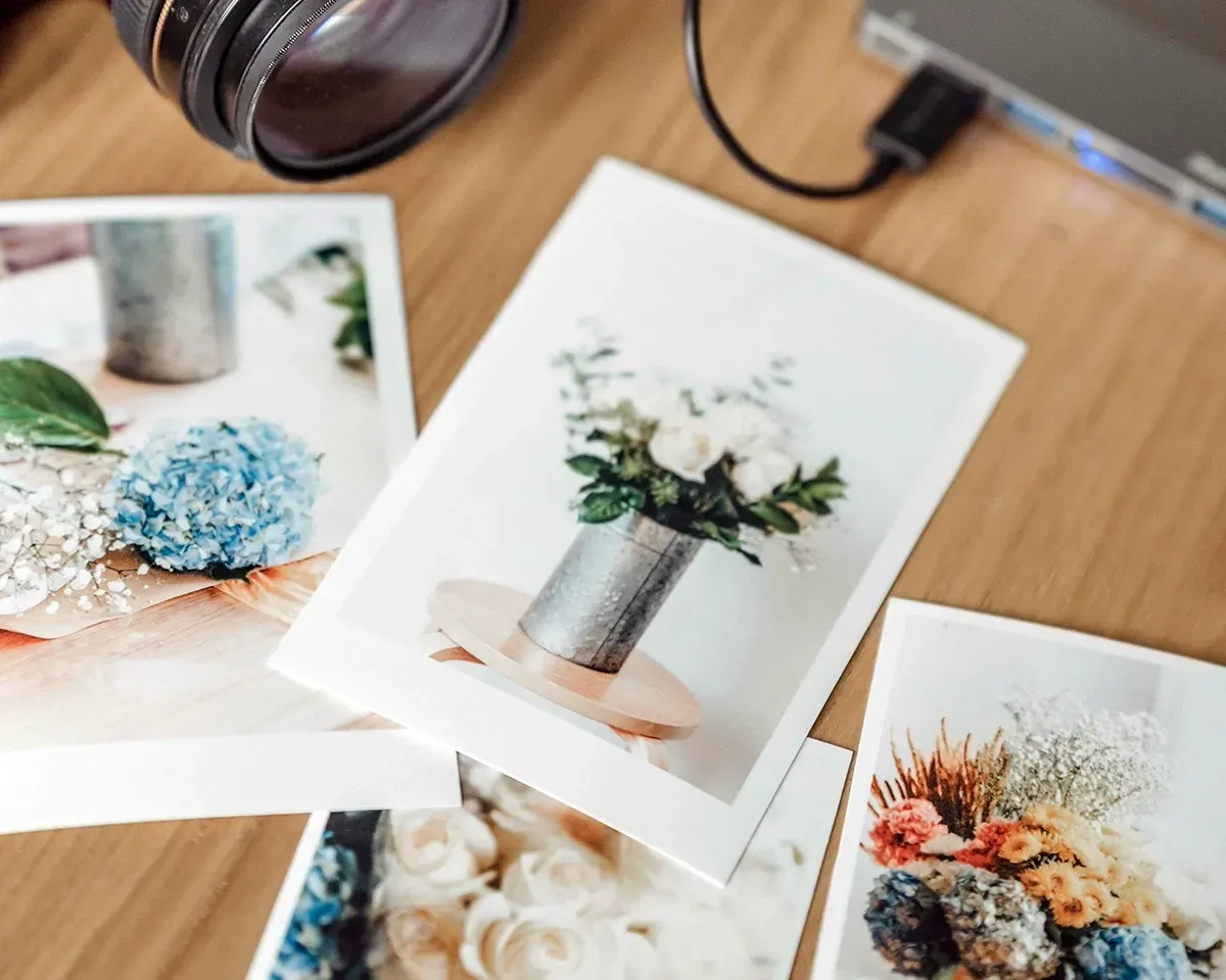 8x10 print of flowers in vase with white border