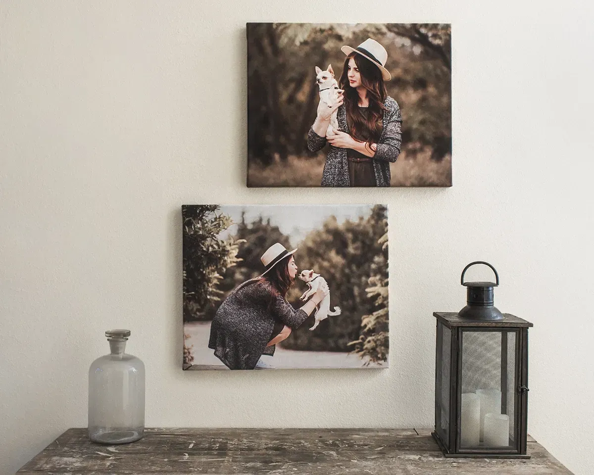 Custom canvas print on wall in living room