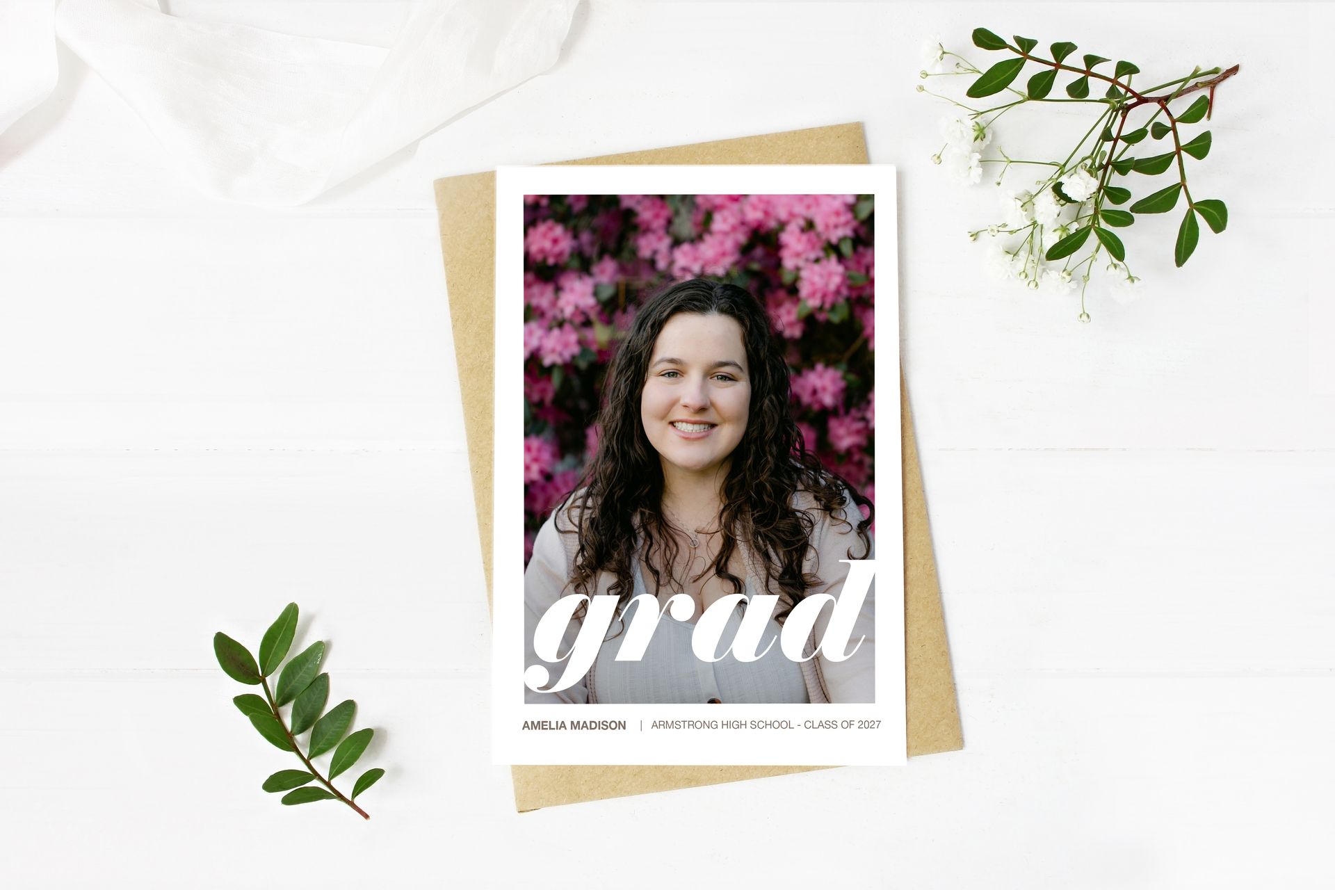 calendars Graduation card template featuring a woman surrounded by sunflowers, designed for the Class of 2024 invitation.
