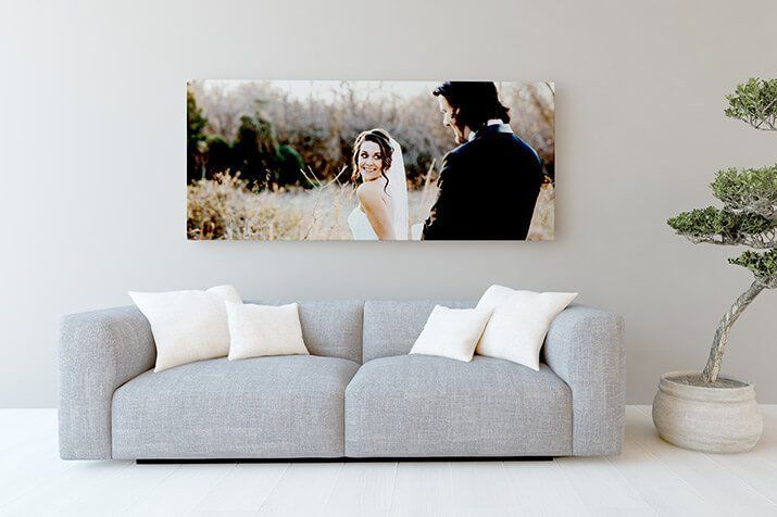 A panoramic photo print hanging on a wall