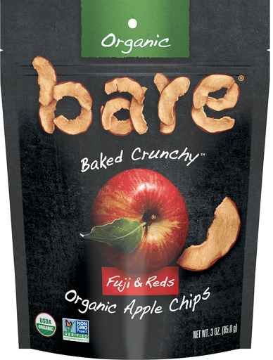 A bag of bare baked crunchy organic apple chips