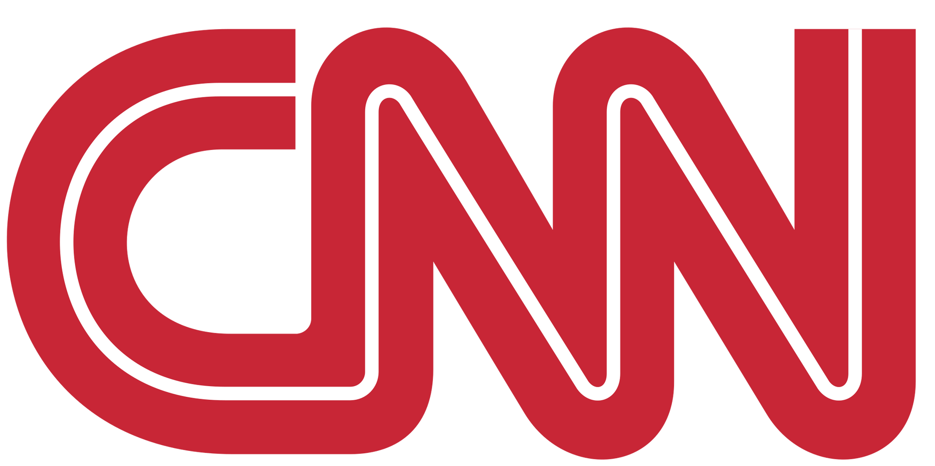 A red cnn logo with a white outline on a white background.