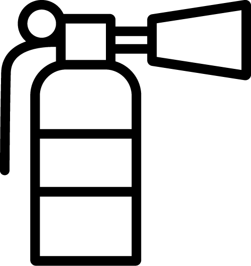 Un dessin en noir et blanc d'un extincteur sur fond blanc.