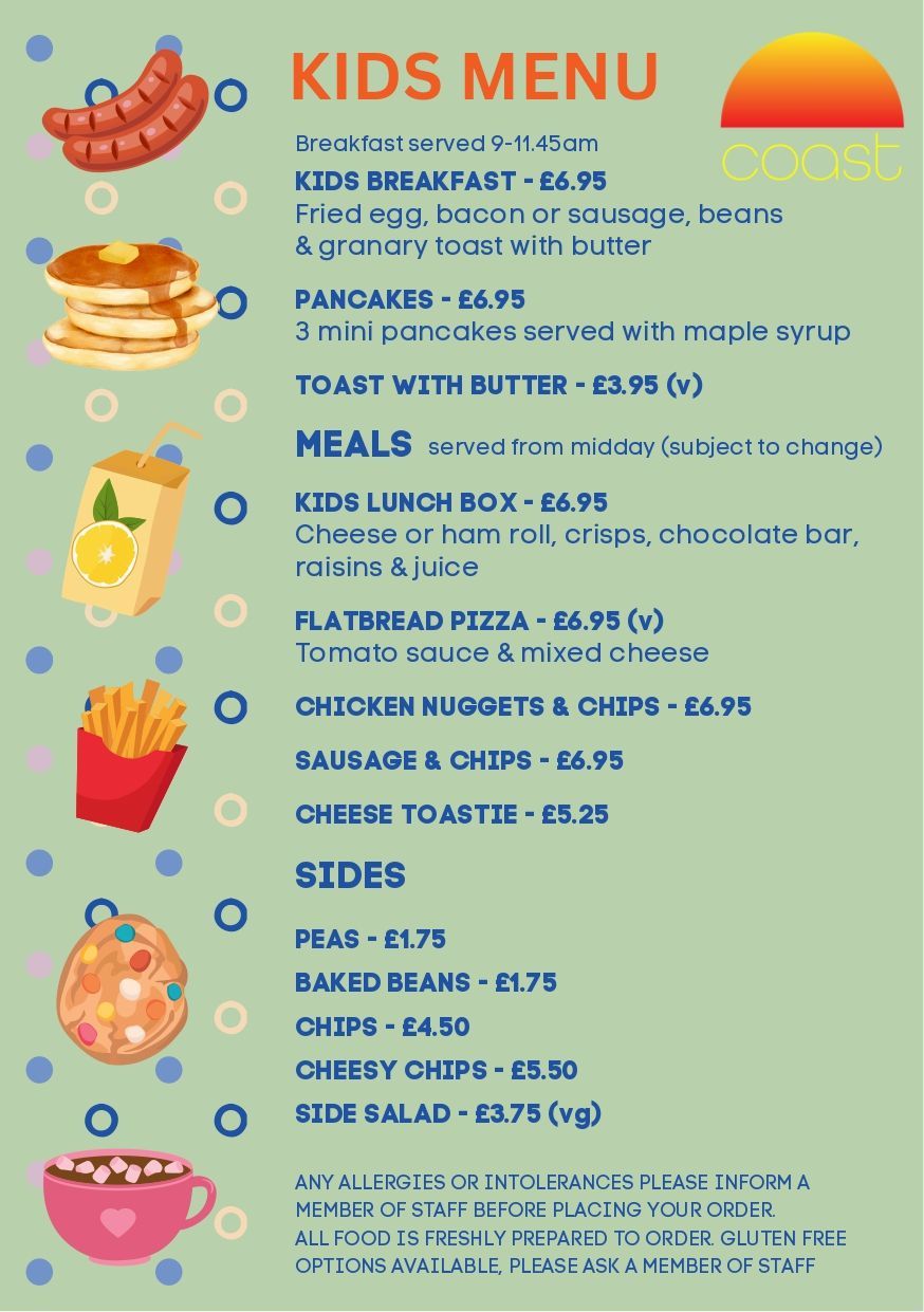 Kids' menu for Coast Cafe Worthing