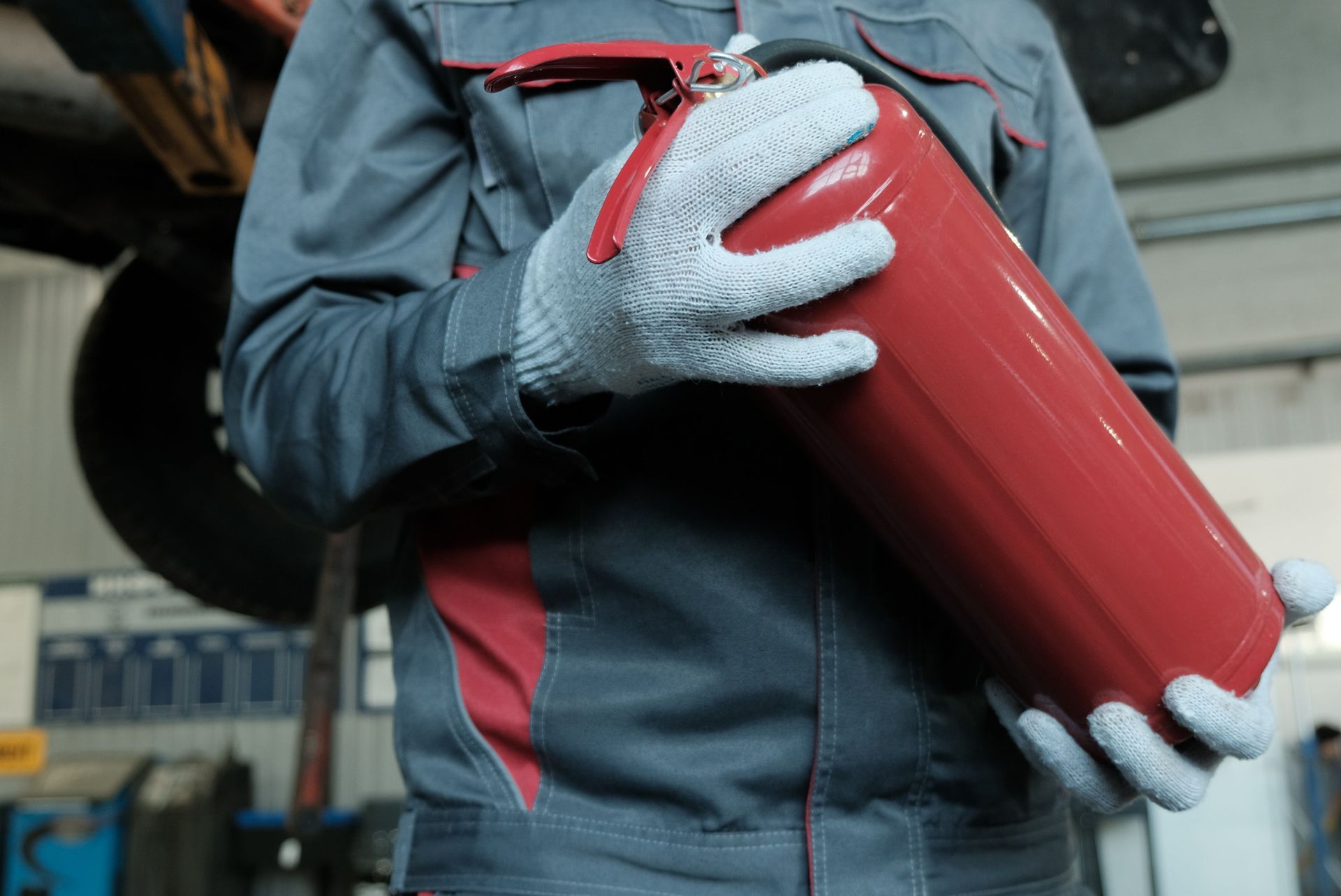 Fire safety in a car service station.