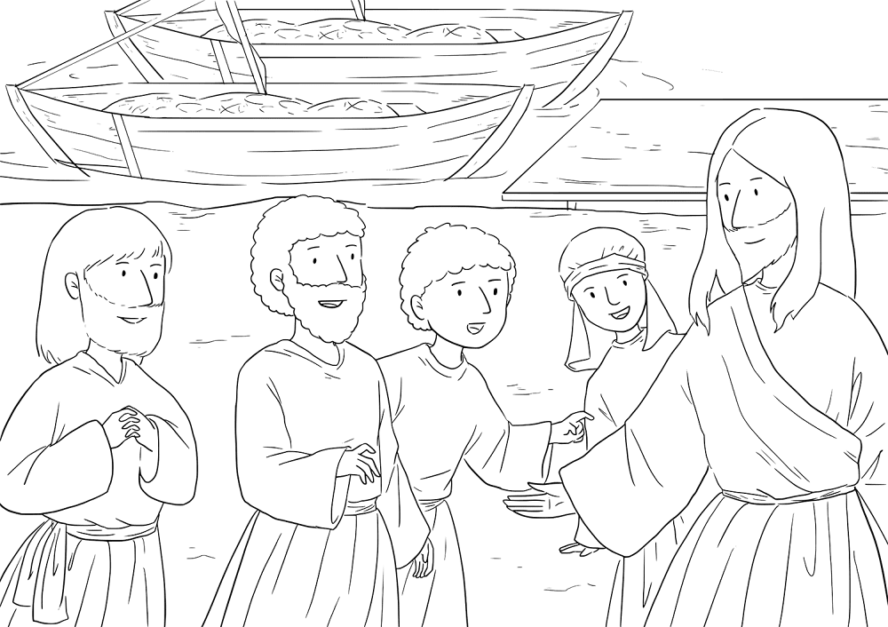 Fishers of Men - The fishers follow Jesus Coloring Page
