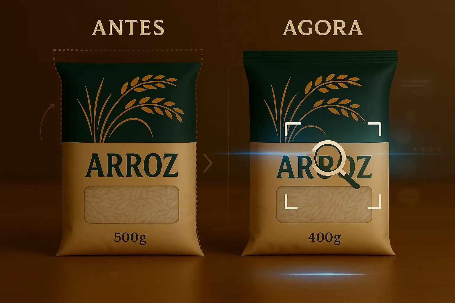 Uma foto de antes e depois de um saco de arroz