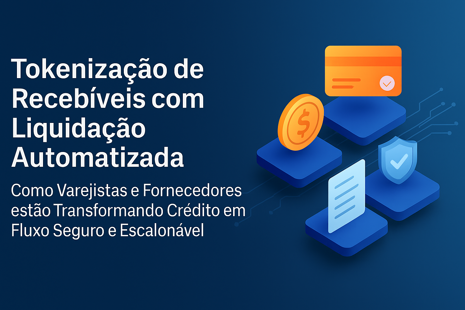 Ilustração moderna sobre tokenização e liquidação automatizada de recebíveis no varejo com segurança