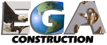EGA Construction logo with large metallic letters and bold black &ldquo;CONSTRUCTION&rdquo; text