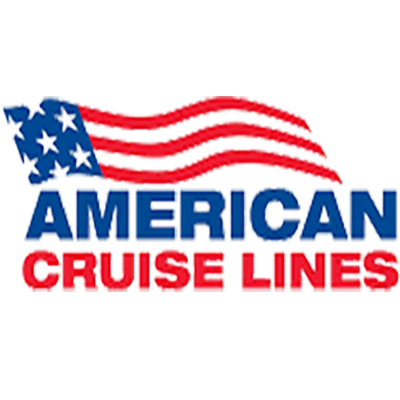 A logo for american cruise lines with an american flag