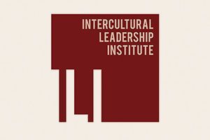 Maroon Intercultural Leadership Institute logo with stylized white letters on a beige background