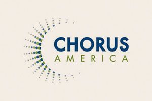 Chorus America logo with blue and green text and a dotted circular arc motif