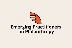 Emerging Practitioners in Philanthropy logo with orange leaf icon on a light background