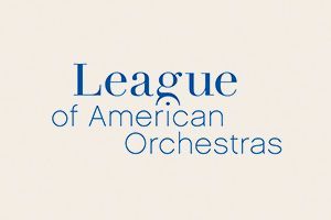 League of American Orchestras logo in blue serif text on a light beige background