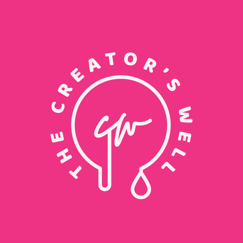 Pink logo with white text “The Creator’s Well” around a stylized paintbrush and droplet icon