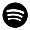 Spotify logo: white curved sound waves in a black circle on a white background