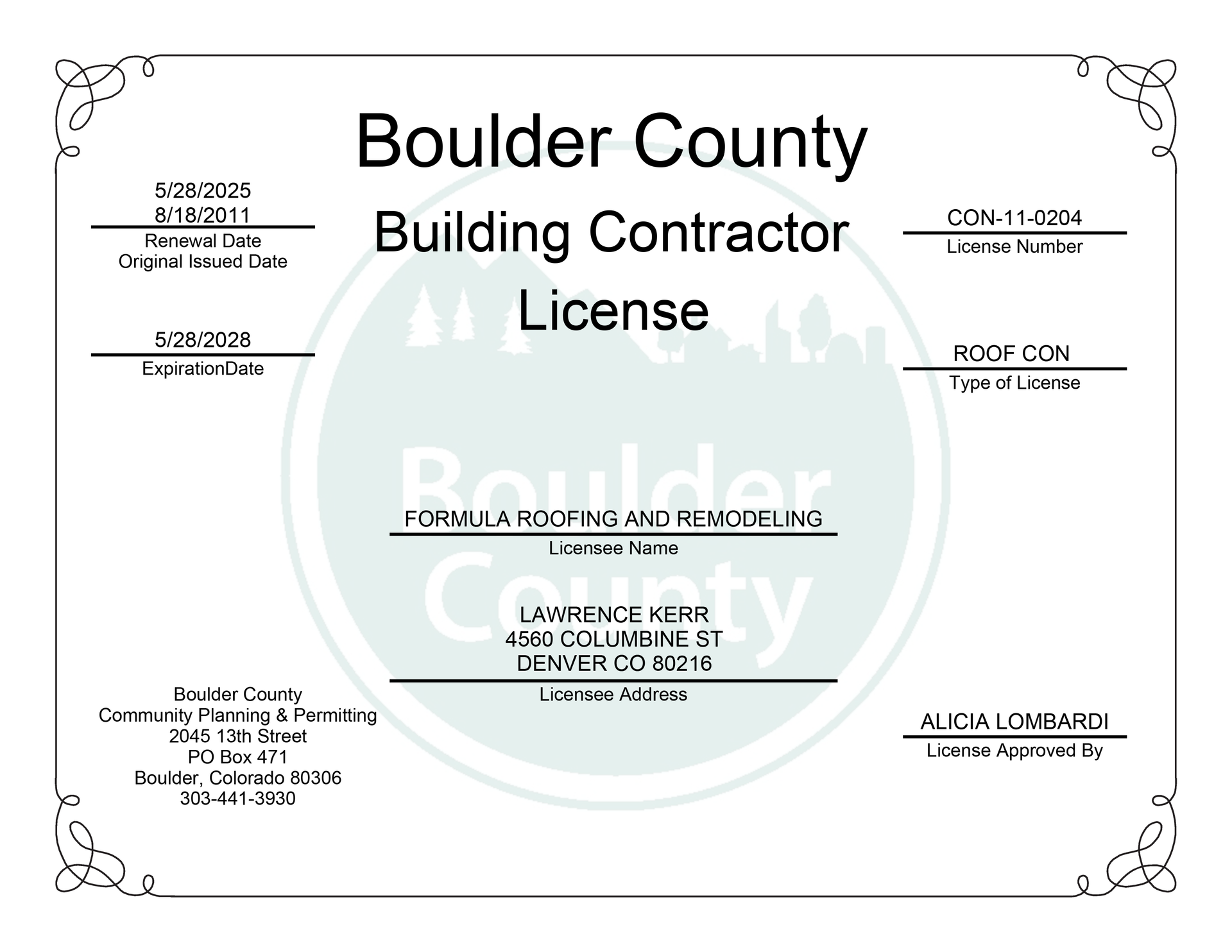 Boulder County Contractor License
