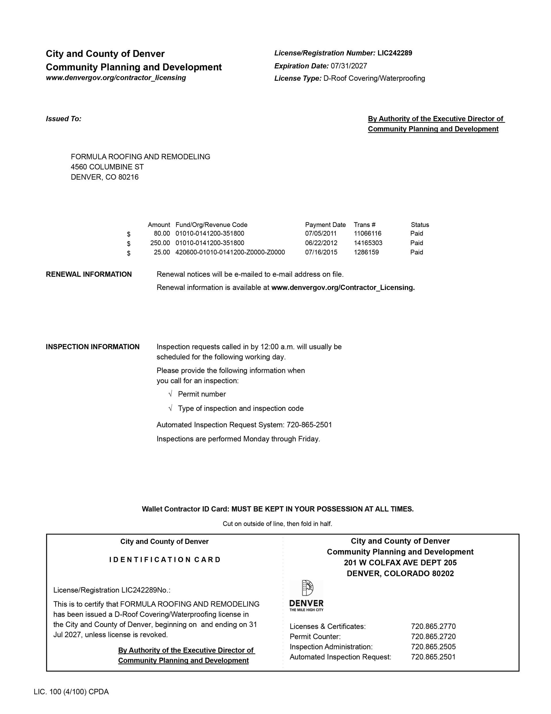 Denver Contractor License