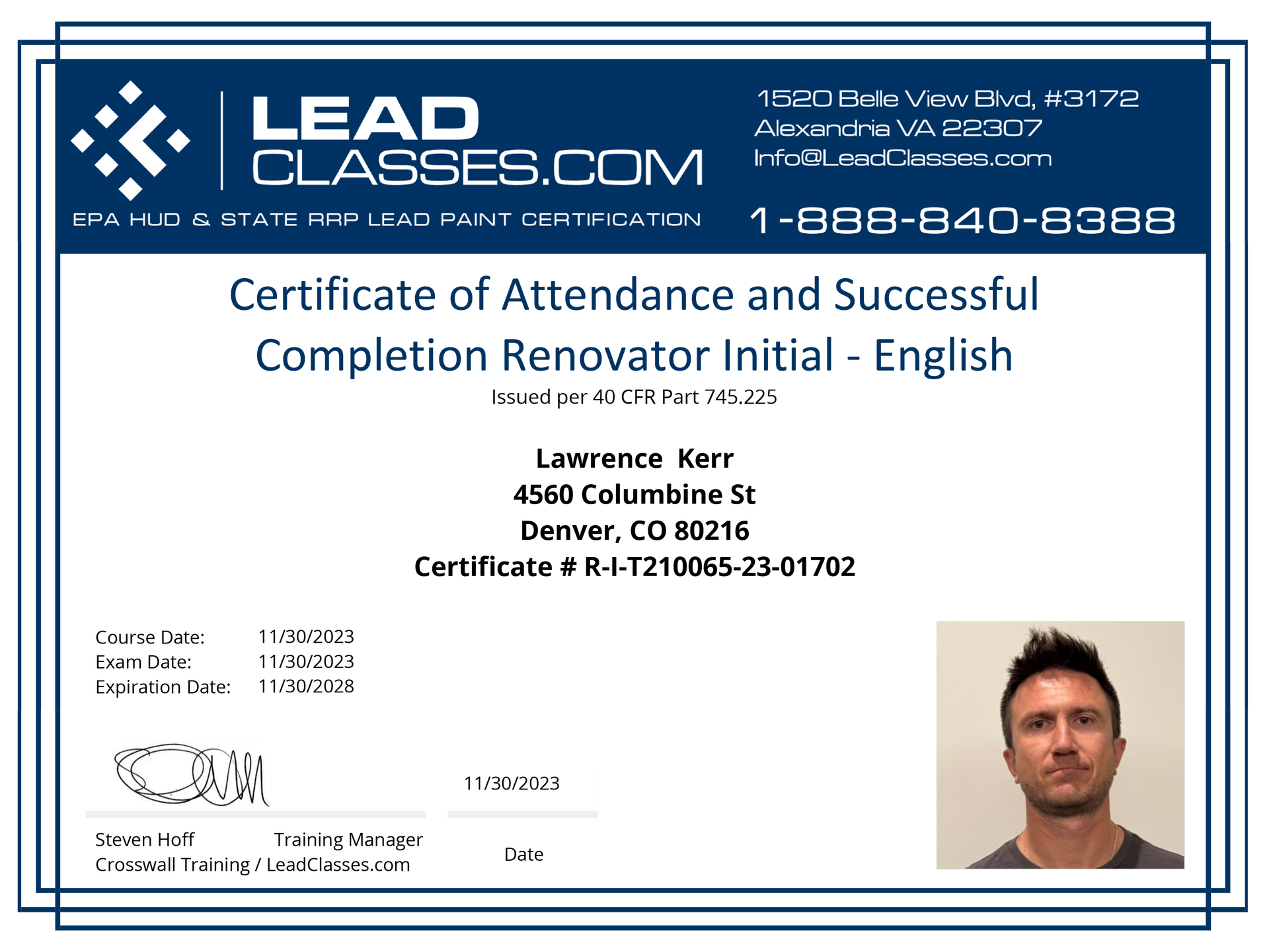 EPA Lead Paint Certification