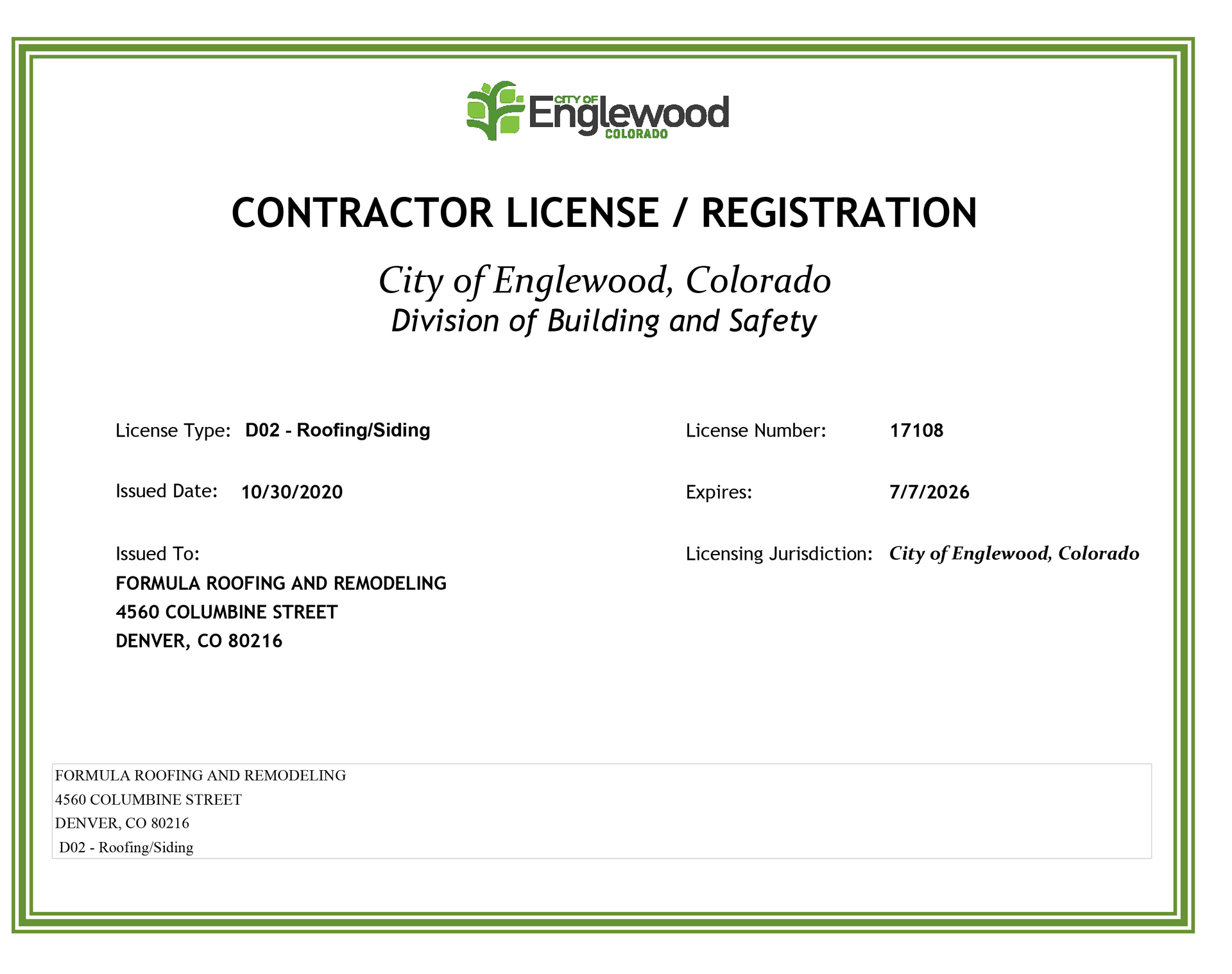 Englewood Contractor License