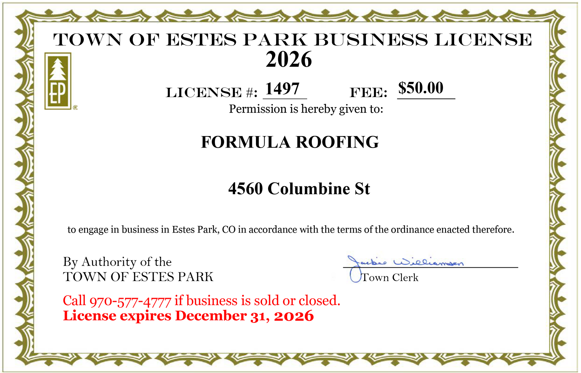 Estes Park Contractor License