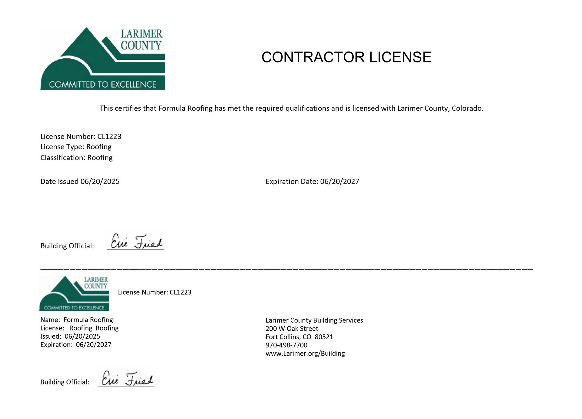 Larimer County Contractor License