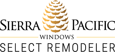 Sierra Pacific Windows logo with gold pinecone icon and black serif text on white background