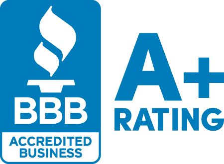BBB Accredited Business logo in blue and white with an