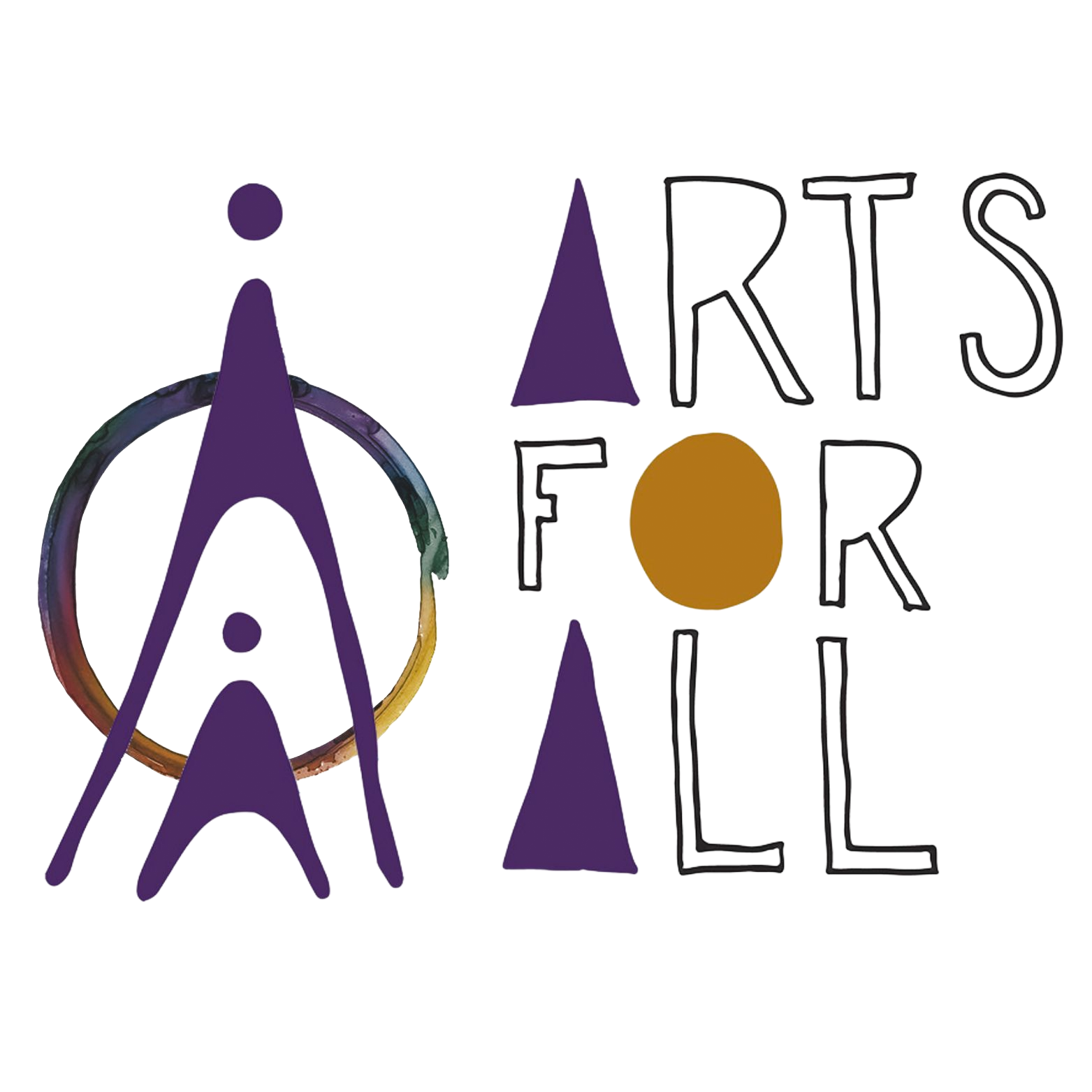 Arts for All logo in purple, black, and gold with stylized compass and text