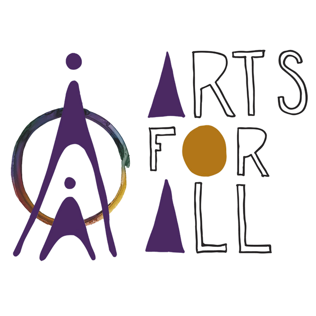 Arts for All logo with purple figure and lettering, plus an orange circle.