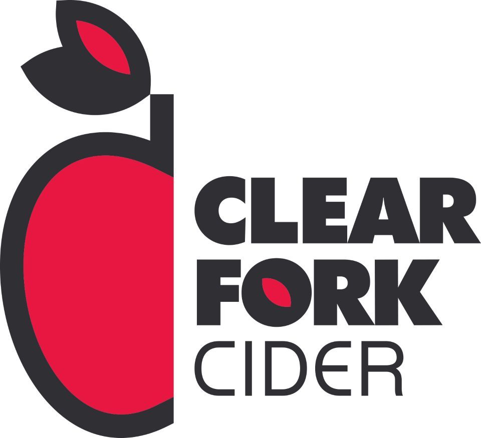 Clear Fork Cider logo with a red apple and black text on a white background