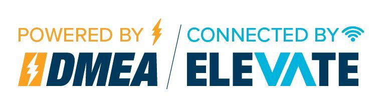 DMEA and Elevate logos in orange, blue, and white with a lightning bolt and Wi‑Fi icon