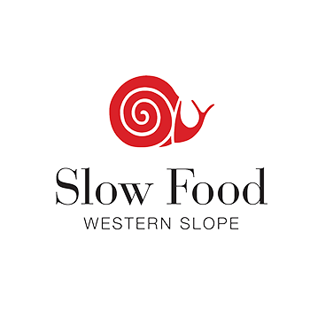 Slow Food Western Slope logo with red snail icon on white background