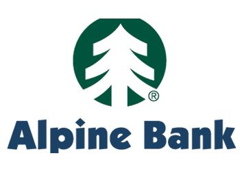 Alpine Bank logo with green tree icon and blue text on white background