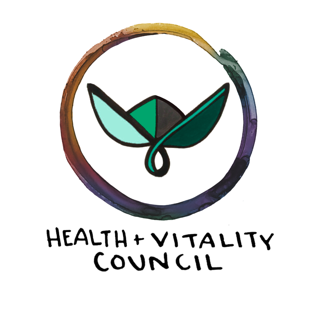 Health & Vitality Council logo with a green leaf inside a multicolor circular ring