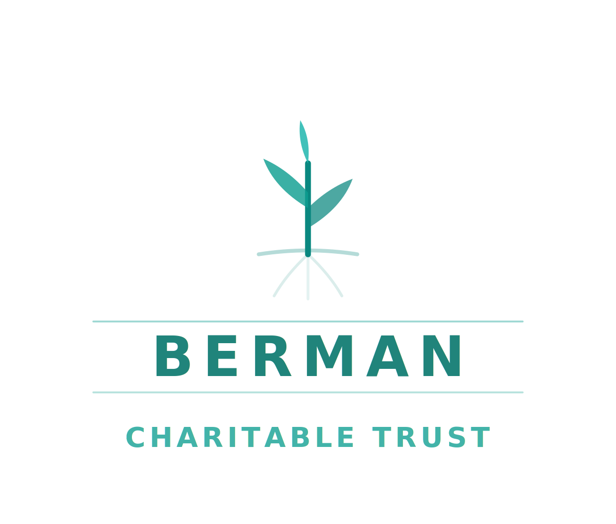 Berman Charitable Trust logo with teal leaf and cross over the name and tagline