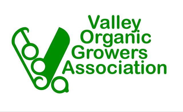 Green logo reading “Valley Organic Growers Association” with a stylized leafy vegetable icon