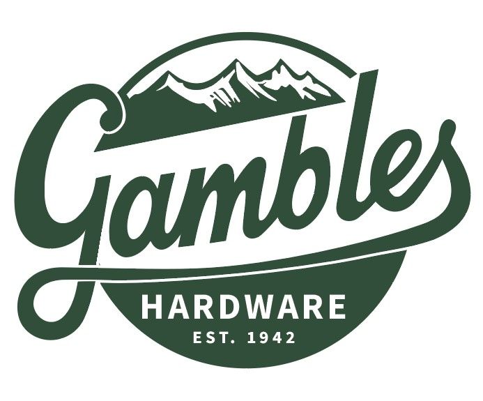 Gambles Hardware logo with mountain graphic, green script text, and “EST. 1942” on white background