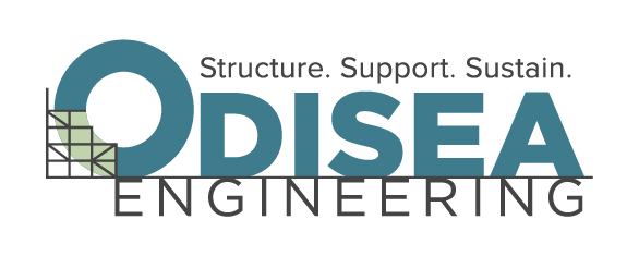 ODISEA Engineering logo with teal circle and gray text “Structure. Support. Sustain.”