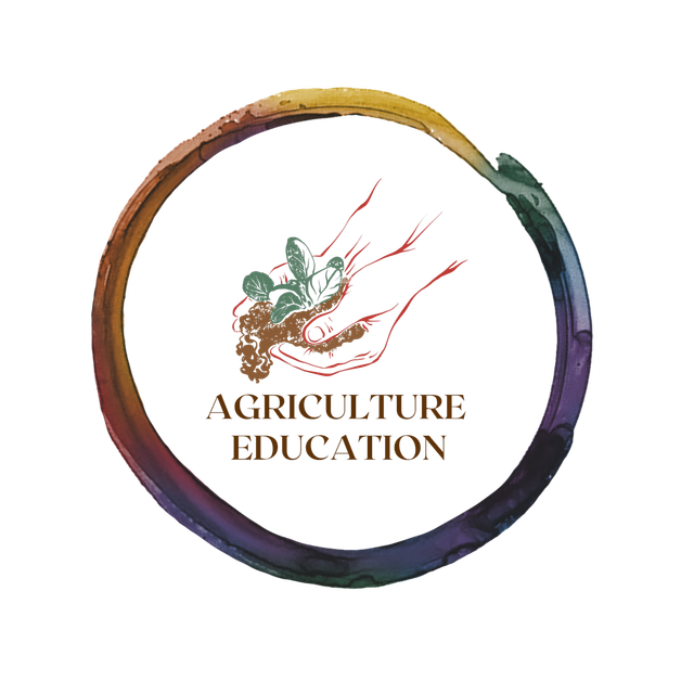 Agriculture Education logo with circular multicolor brushstroke and wheat graphic