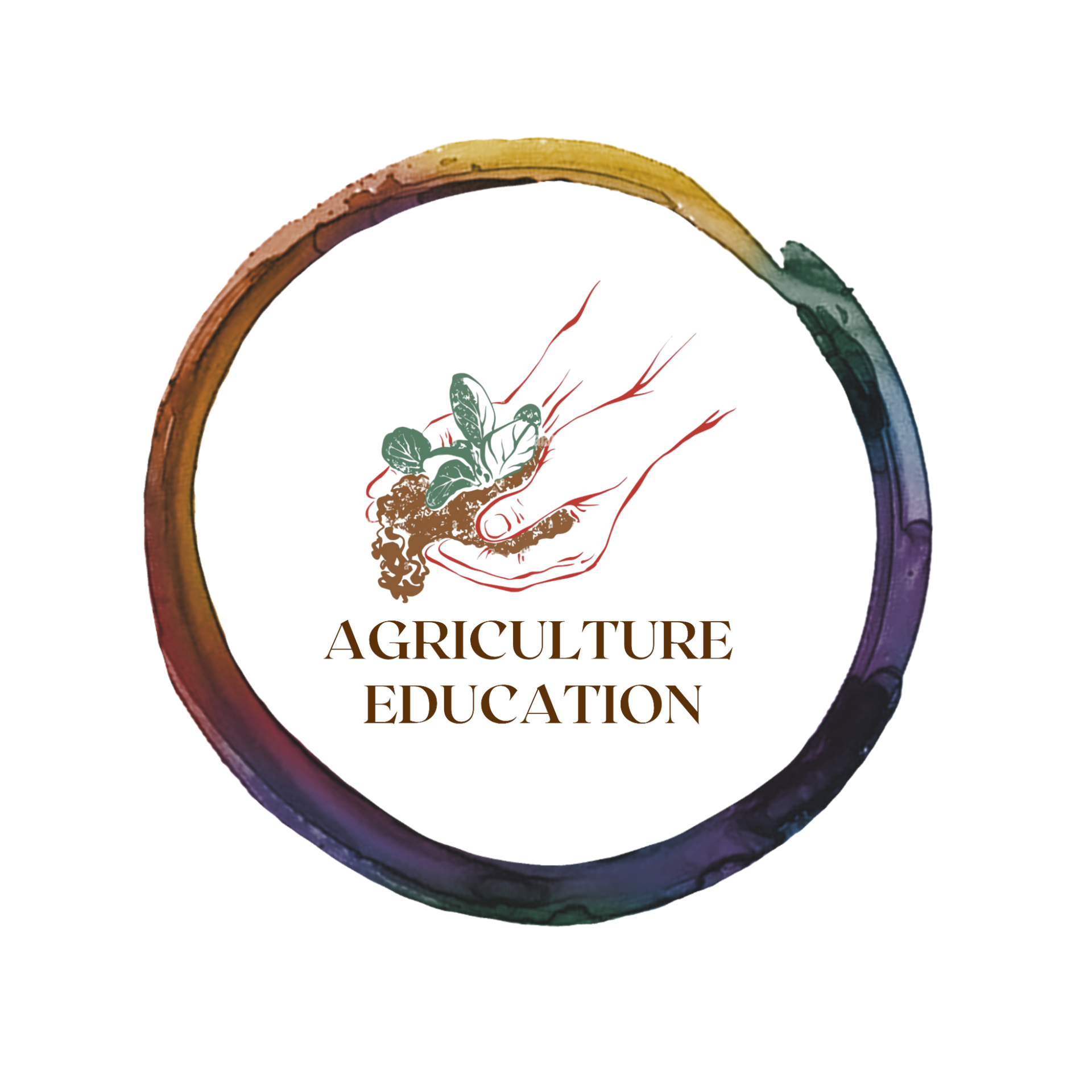 Agriculture Education logo with colorful circular brushstroke and plant illustration