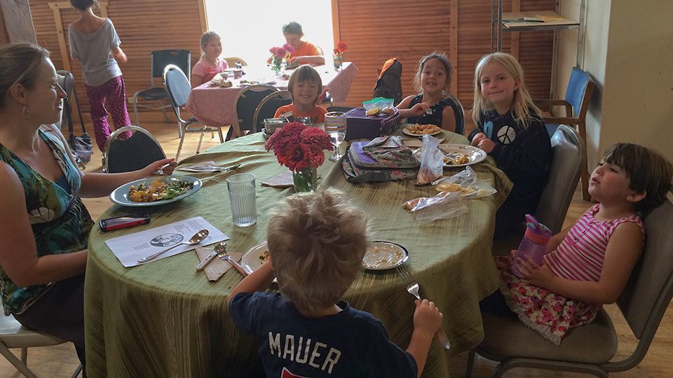 Lunch prep kids at table image
