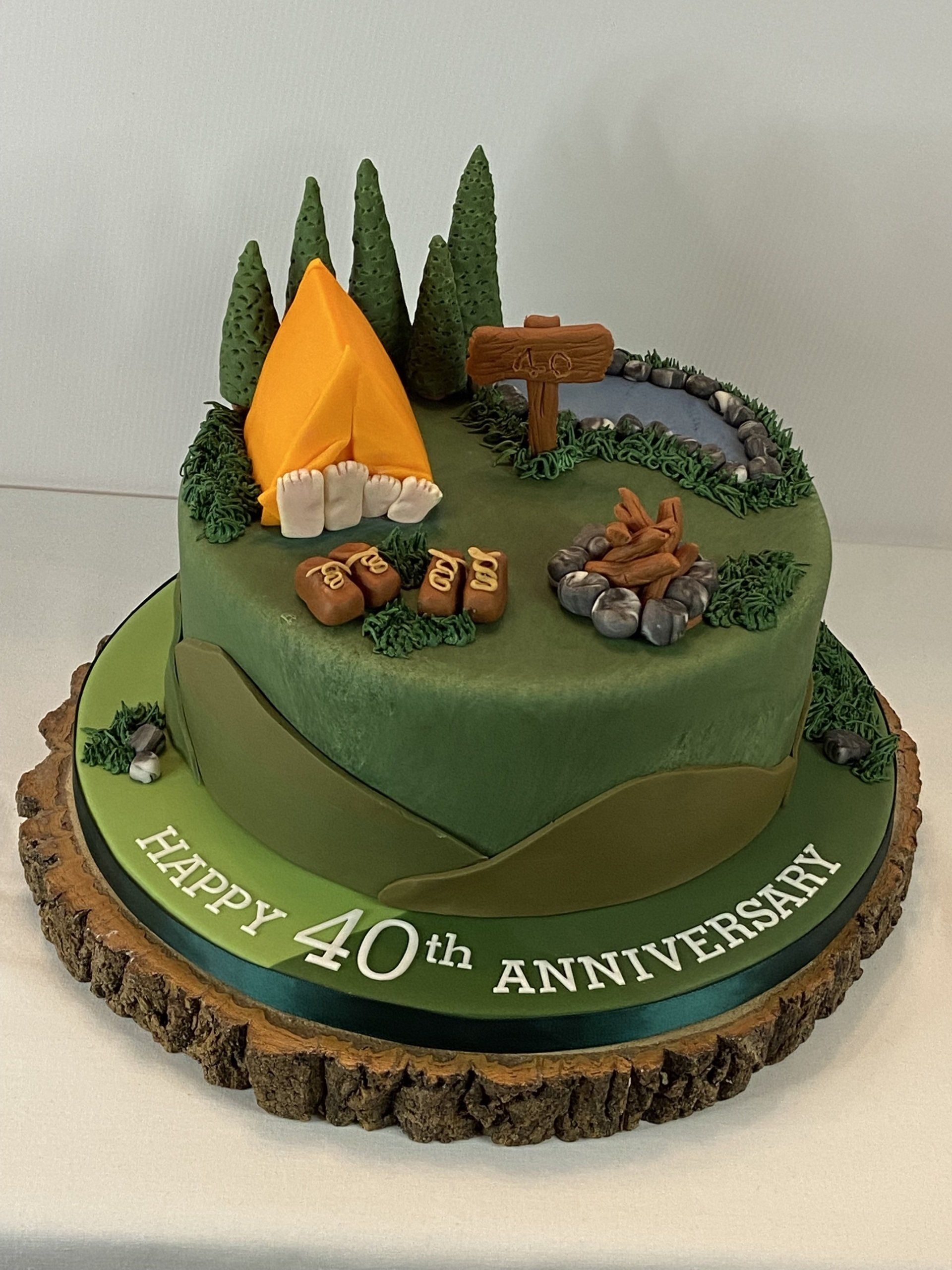 camping birthday cake